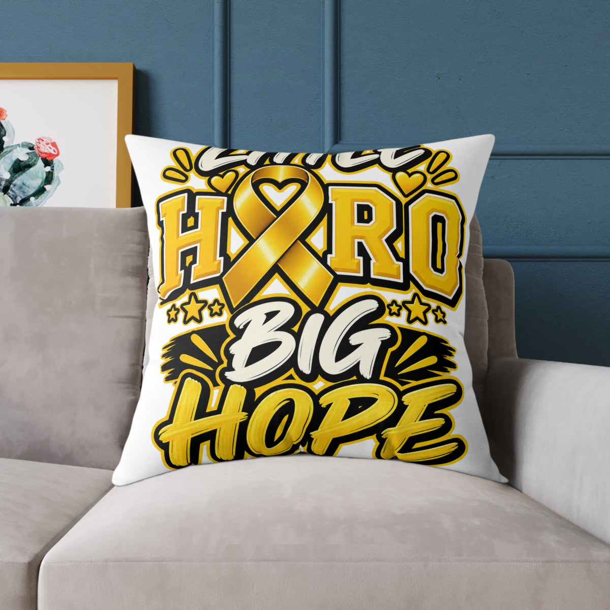 Awake Hero Big Hope Pillow —Childhood  Cancer Awareness Yellow Ribbon Square Throw Pillow