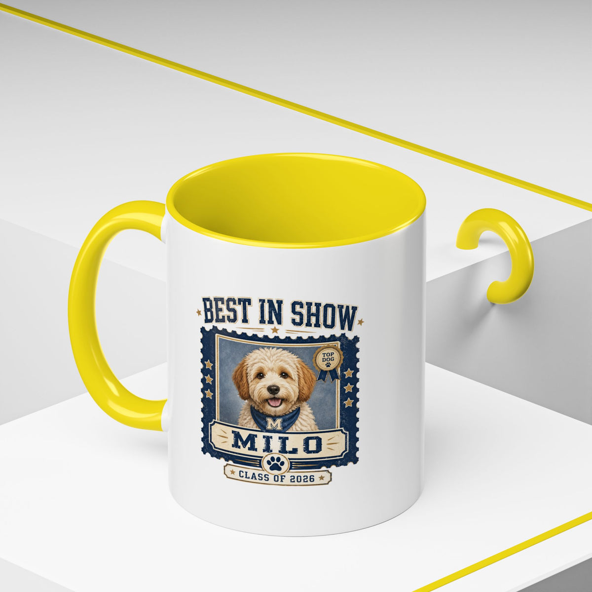 Milo Bailey Dog Dad Mom Best in Show Personalized Dog Photo Coffee Mug — 'Milo' Class of 2020 Accent Mug