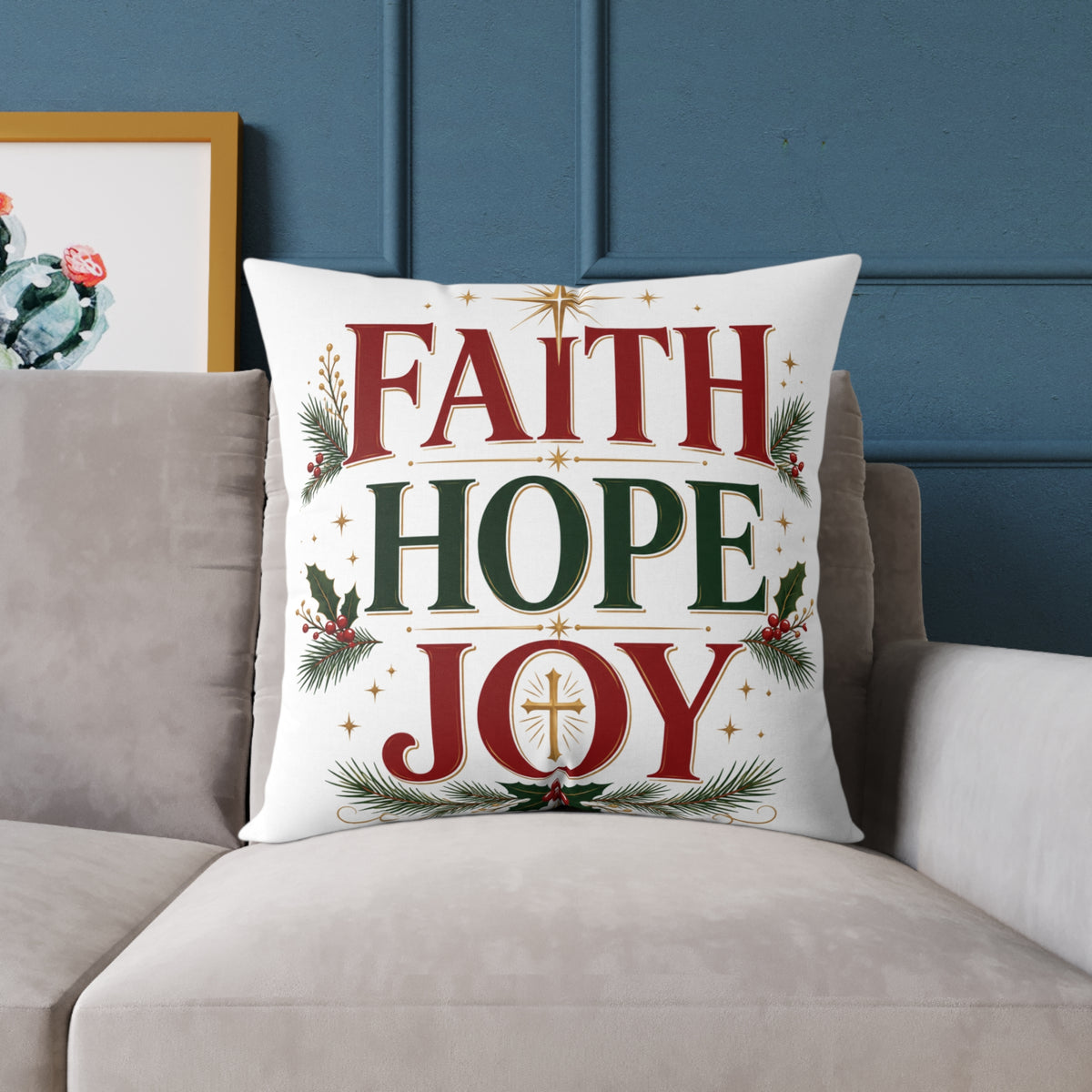 Christmas Faith Hope Joy Pillow — Christmas Holiday Decorative Throw Pillow