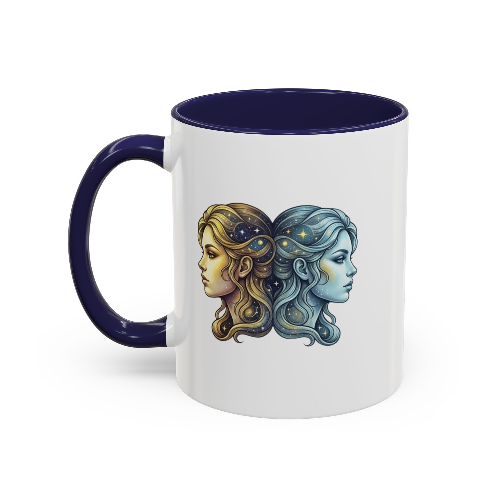 Gemini Zodiac Accent Coffee Mug — Dual Faces Astrology Design