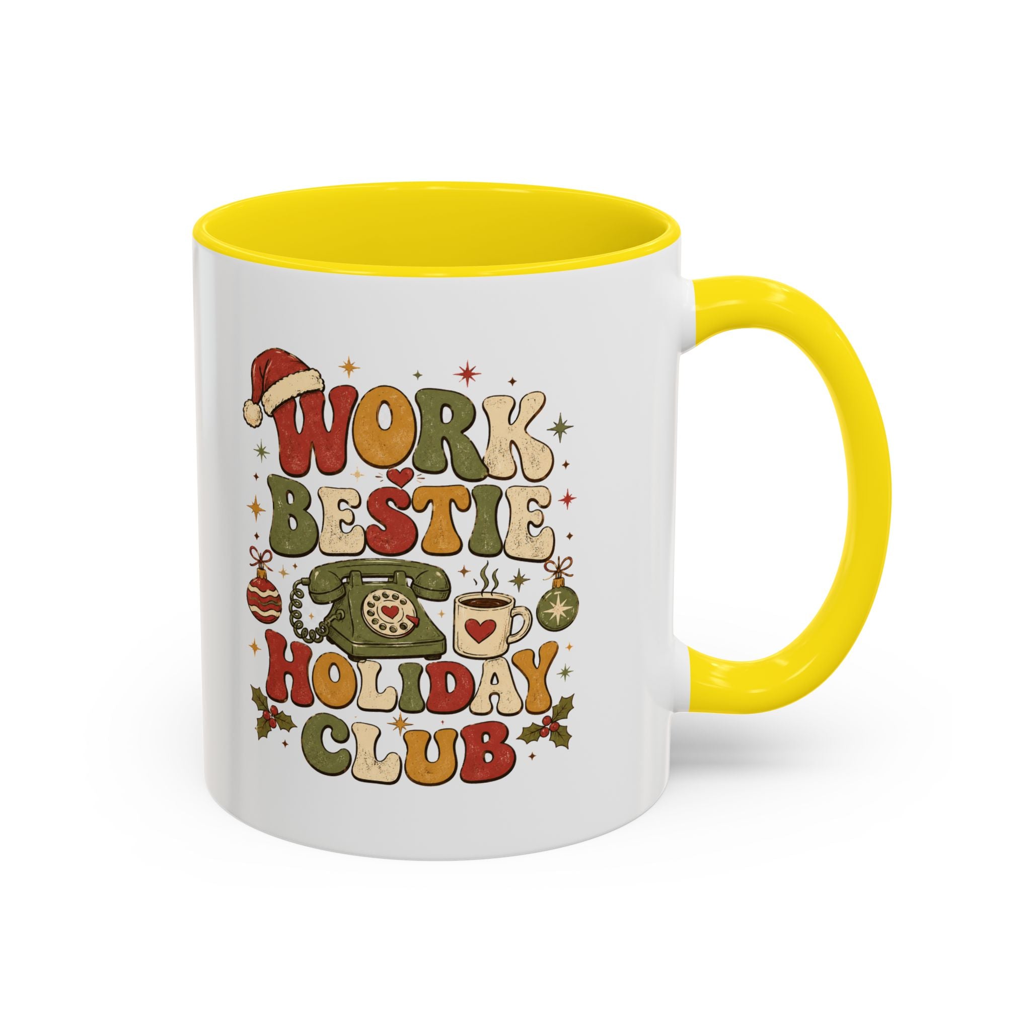 Modern Day Christmas Work Bestie Holiday Club Coffee Mug — Retro Christmas Accent Mug