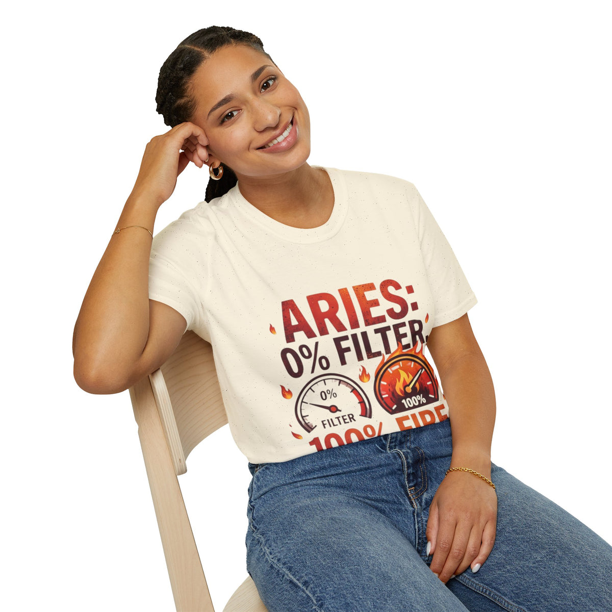 Aries T-Shirt — "Aries: 0% Filter, 100% Fire" Bold Zodiac Tee