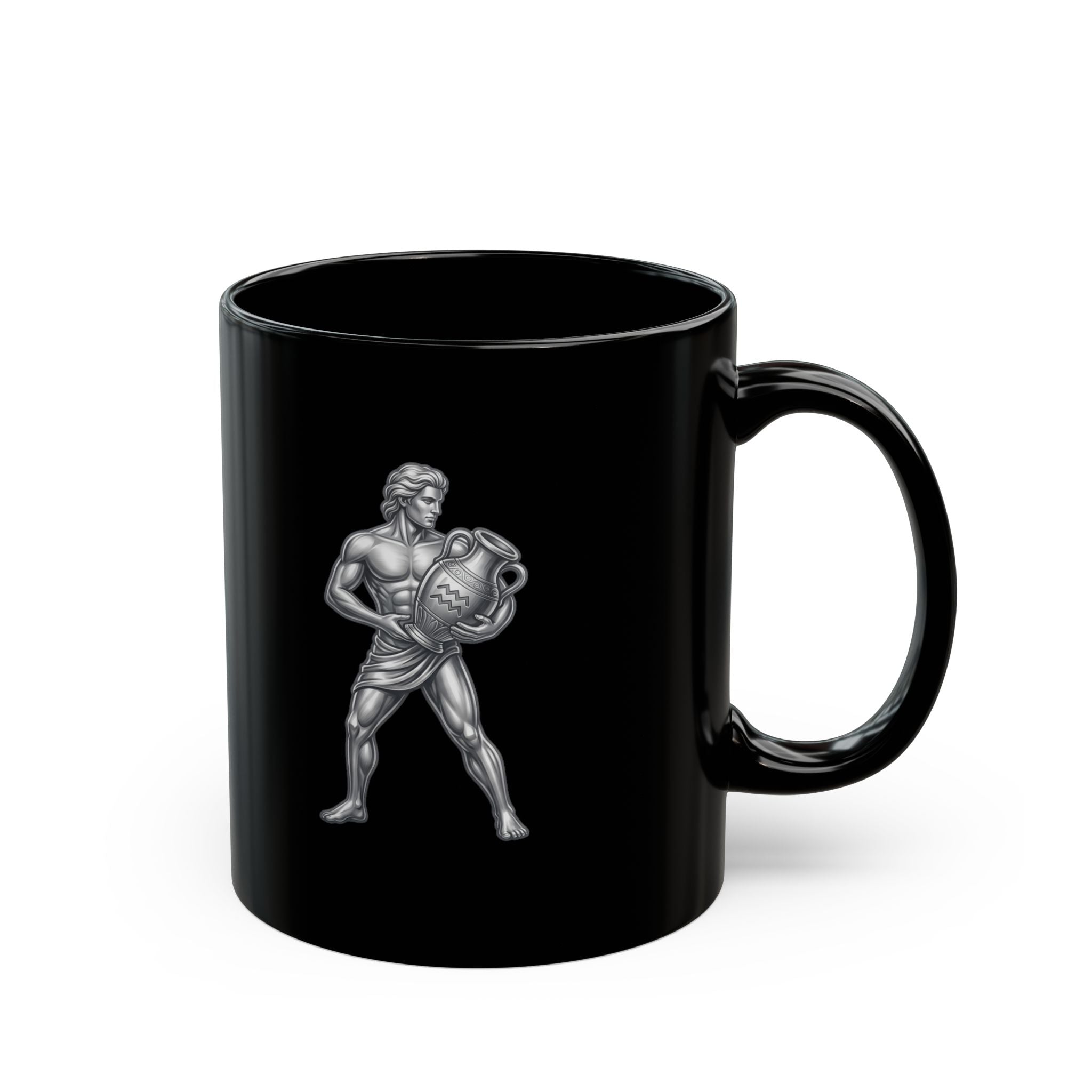 Zodiac Aquarius Black Ceramic Mug — Water Bearer Astrology Coffee Cup