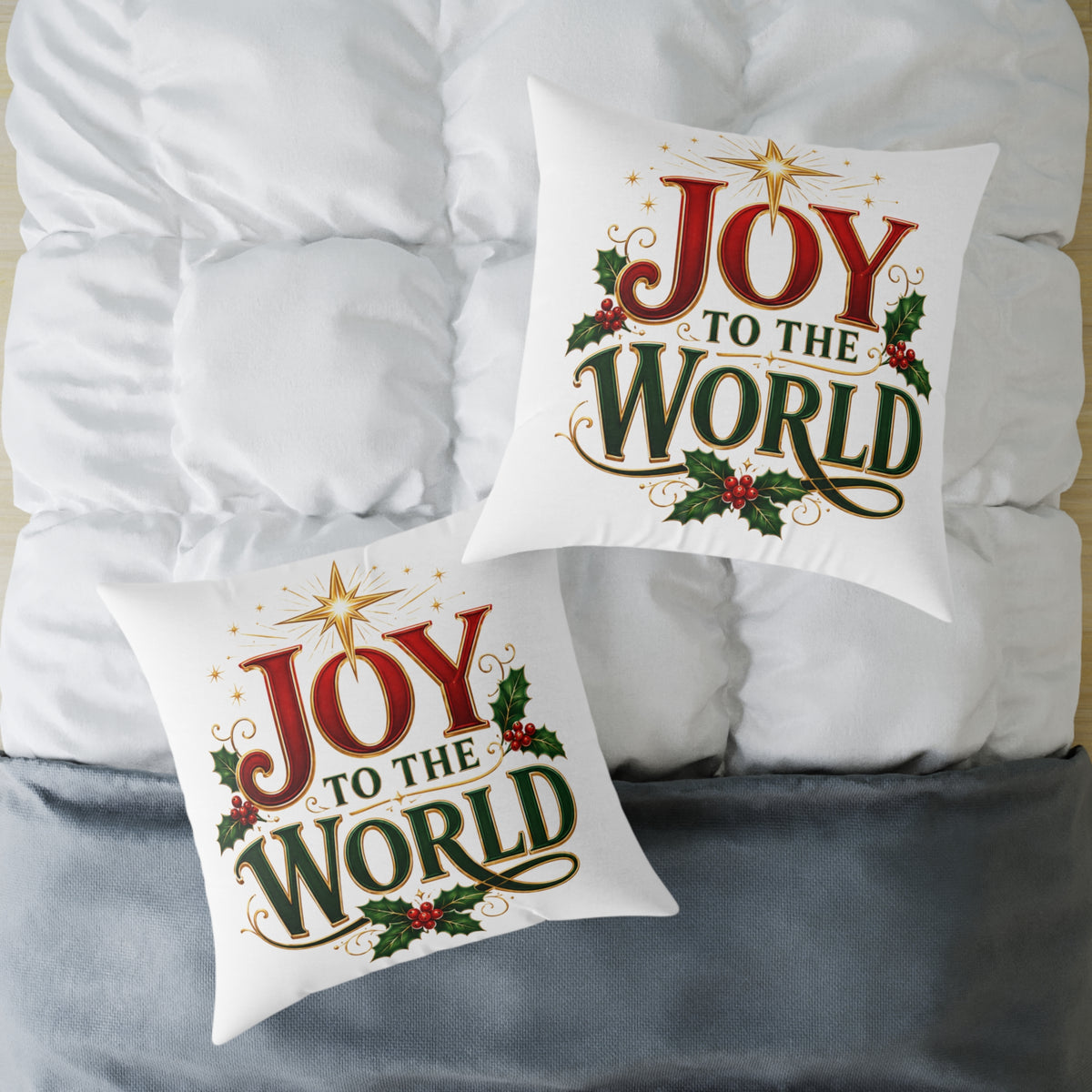 Joy to the World Christmas Pillow — Holiday Decorative Square Throw Pillow