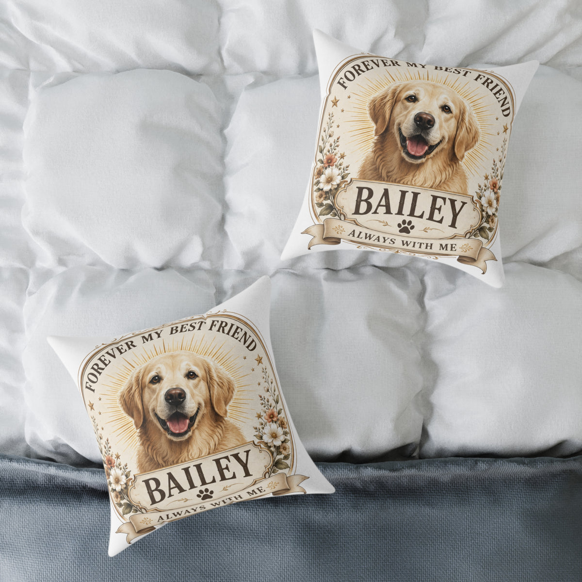 Personalized Dog Pillow Milo Bailey Dog Dad Mom - "Forever My Best Friend" Custom Pet Name Golden Retriever Throw Pillow