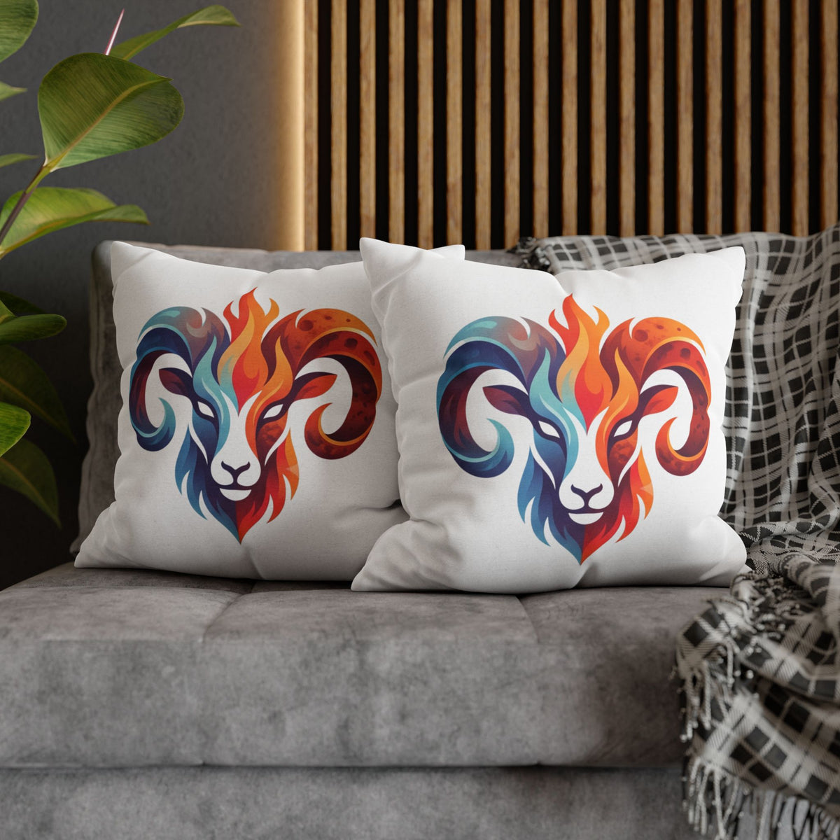 Aries Ram Flame Art Pillowcase — Colorful Zodiac Throw Pillow Cover
