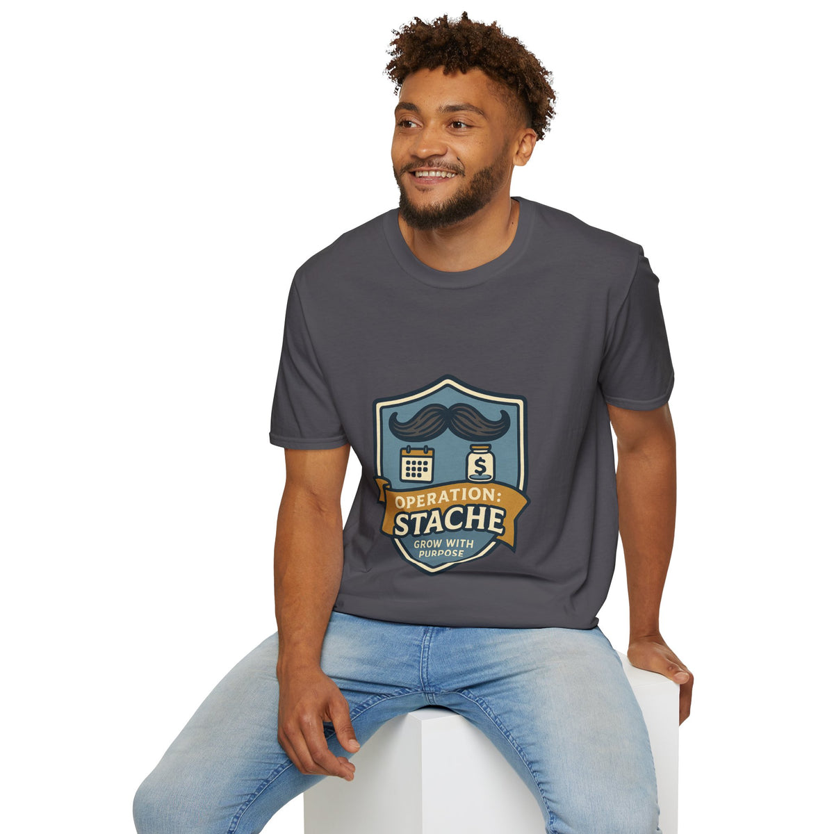 Mustache Badge T-Shirt — Stache Crest Graphic Tee - Trending Now - October 2026