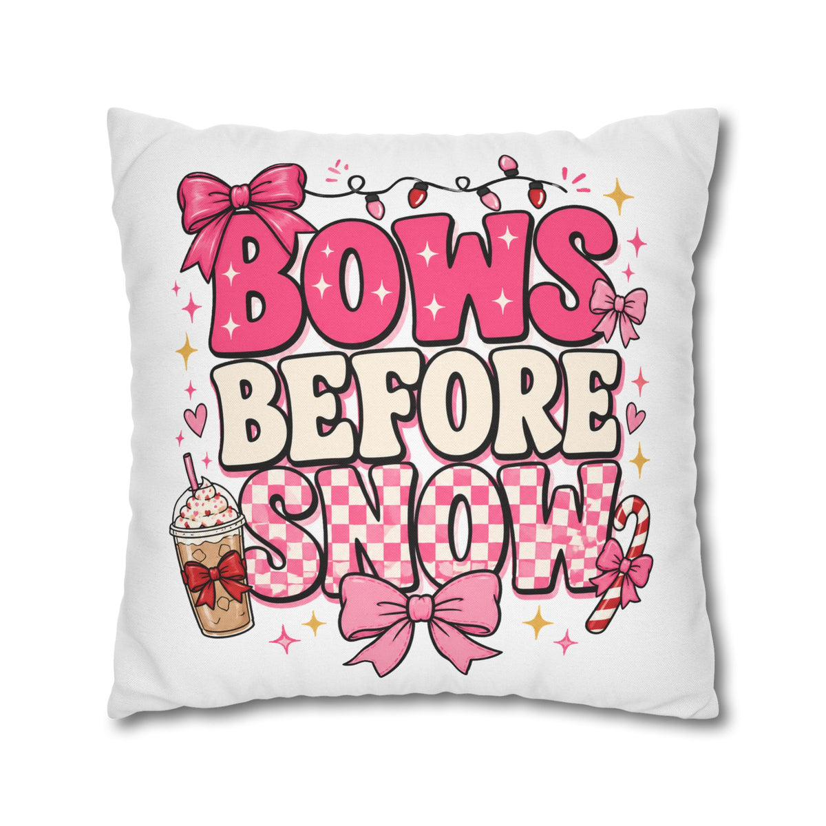 Bows Before Snow Holiday Pillowcase Modern Day Christmas – Pink Christmas Decorative Throw Pillow Cover