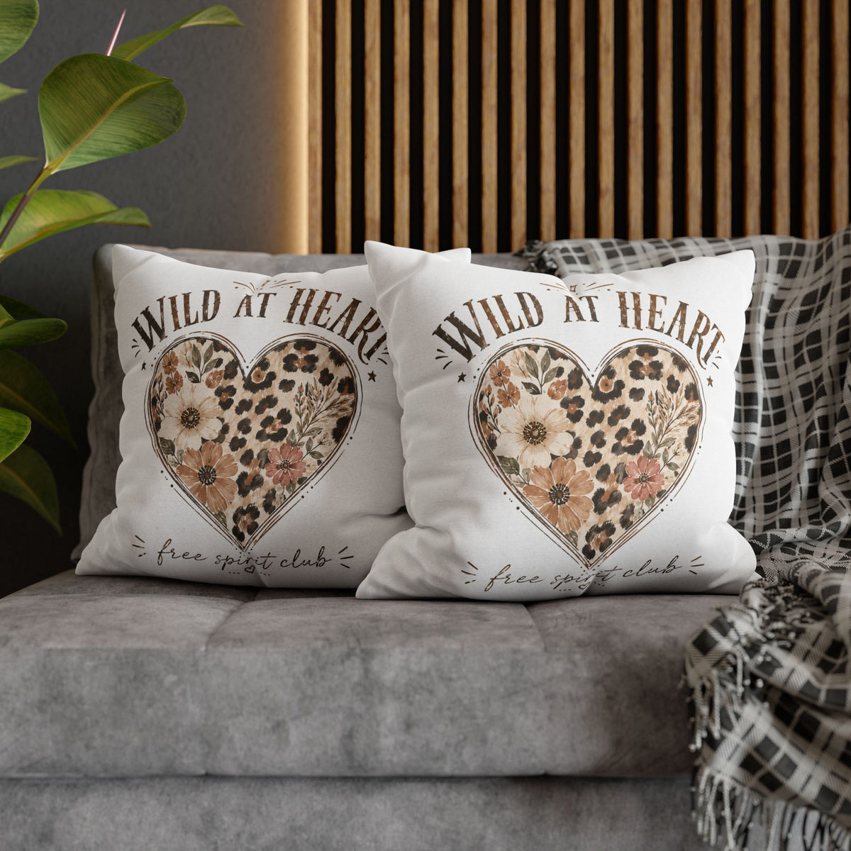 Wild at Heart Leopard Floral Pillowcase — Decorative Square Throw Pillow Cover Milo Bailey Dog Dad Mom