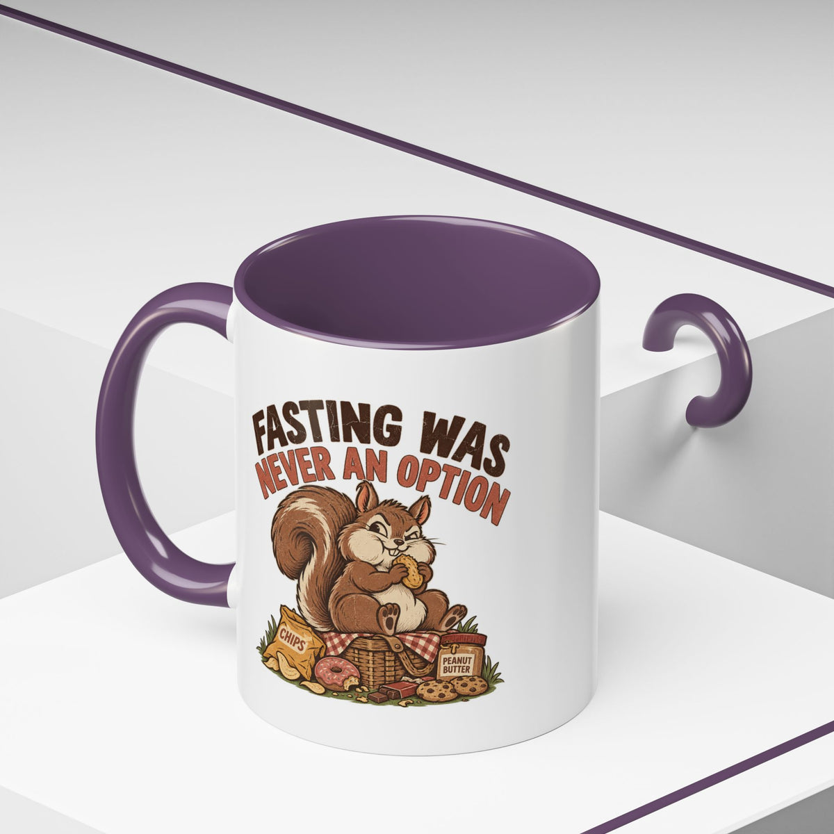 Funny And Witty "Fasting Was Never An Option" Accent Coffee Mug (11, 15oz)
