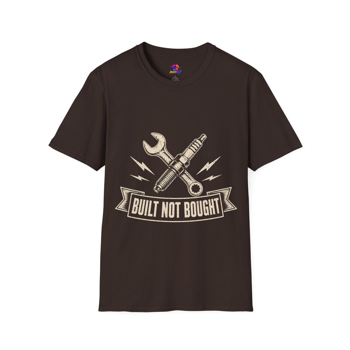Built Not Bought T-Shirt — Vintage Mechanic Spark Plug & Wrench Tee for DIY Car Enthusiasts