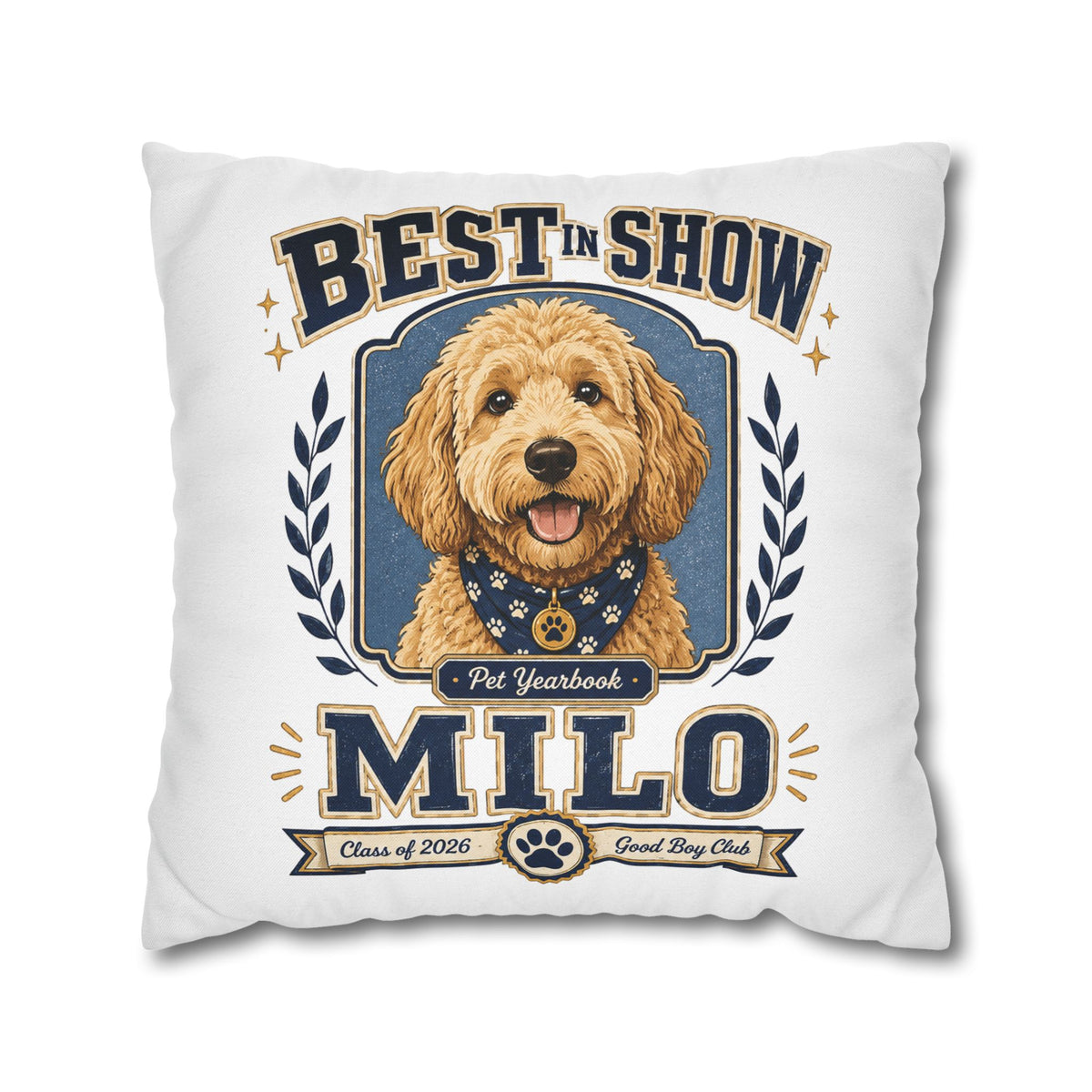 Best in Show Milo Pillowcase — Personalized Dog Portrait Decorative Pillowcase Milo Bailey Dog Dad Mom