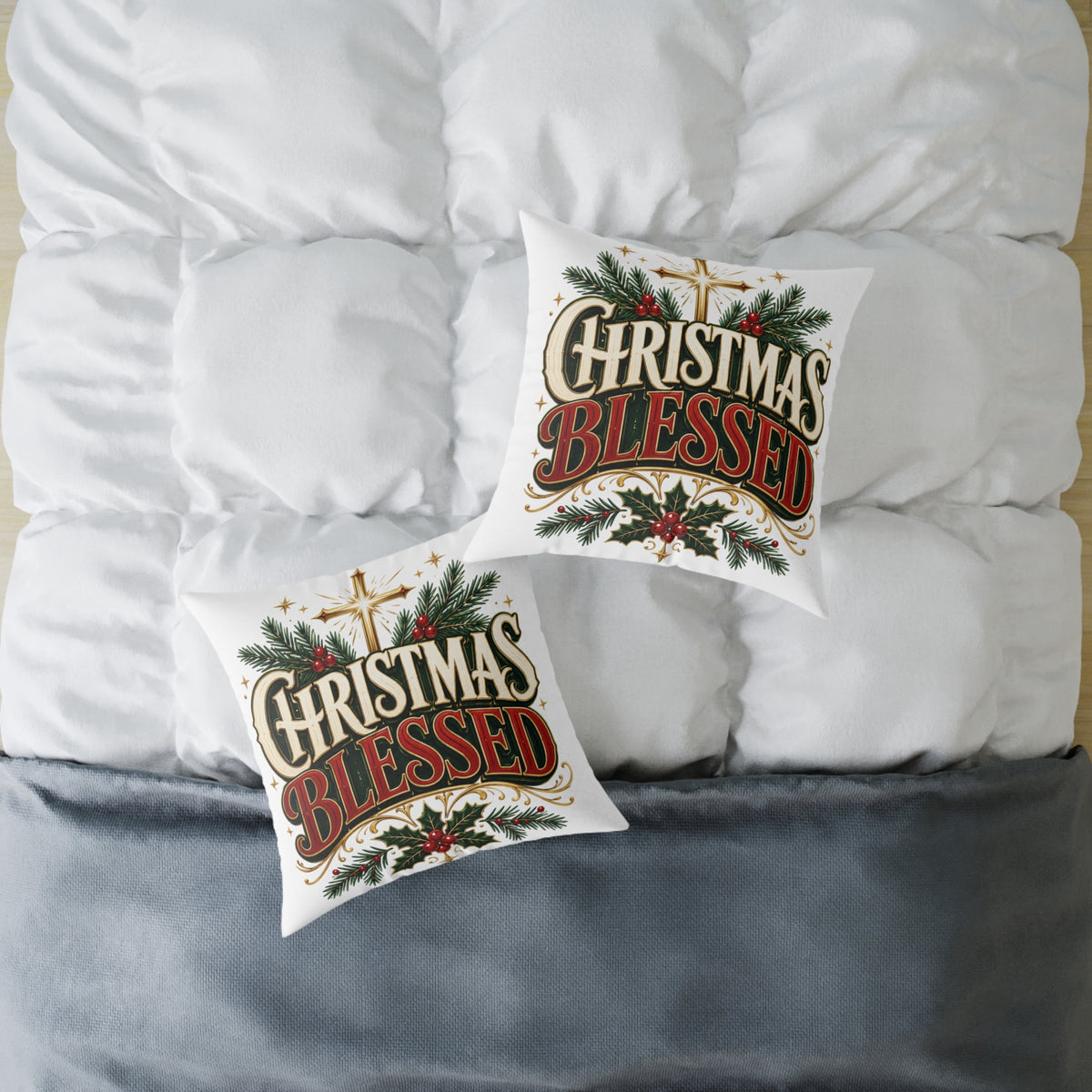 Christmas Blessed Square Poly Canvas Pillow