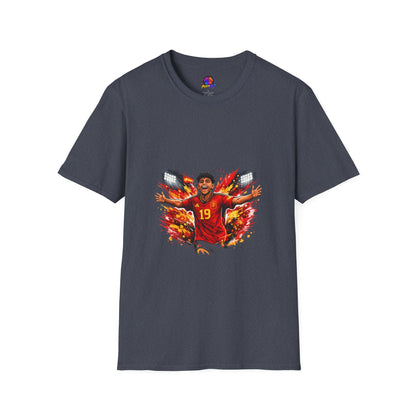 Spain Soccer Fan Portrait T‑Shirt – Fiery Goal Celebration Design