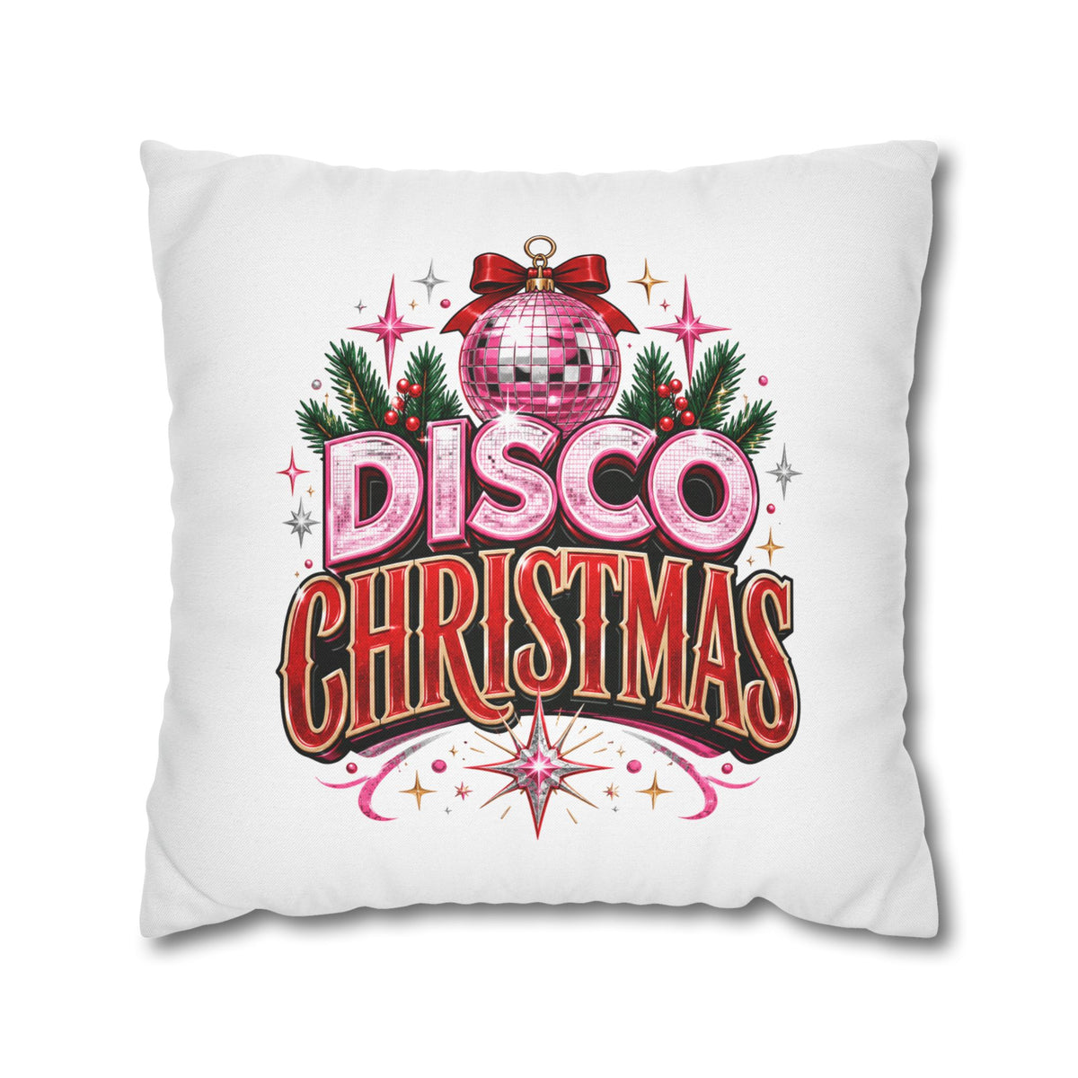 Disco Christmas Pillowcase — Retro Pink Disco Ball Holiday Decor