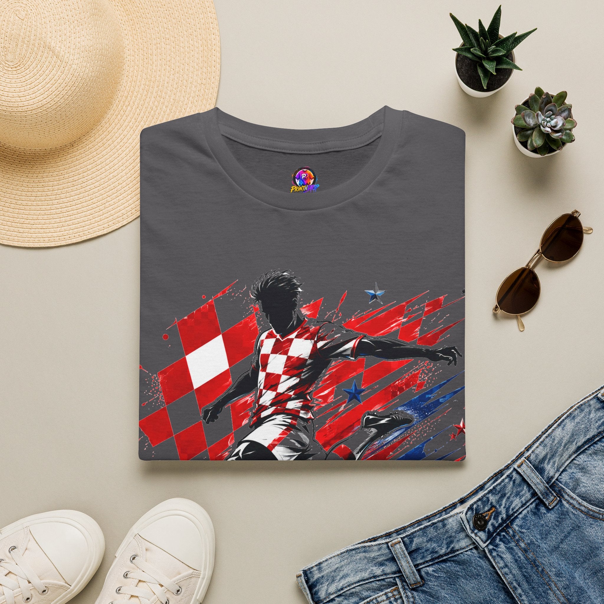 Checkered Glory T-Shirt — Croatia Soccer Fan Tee