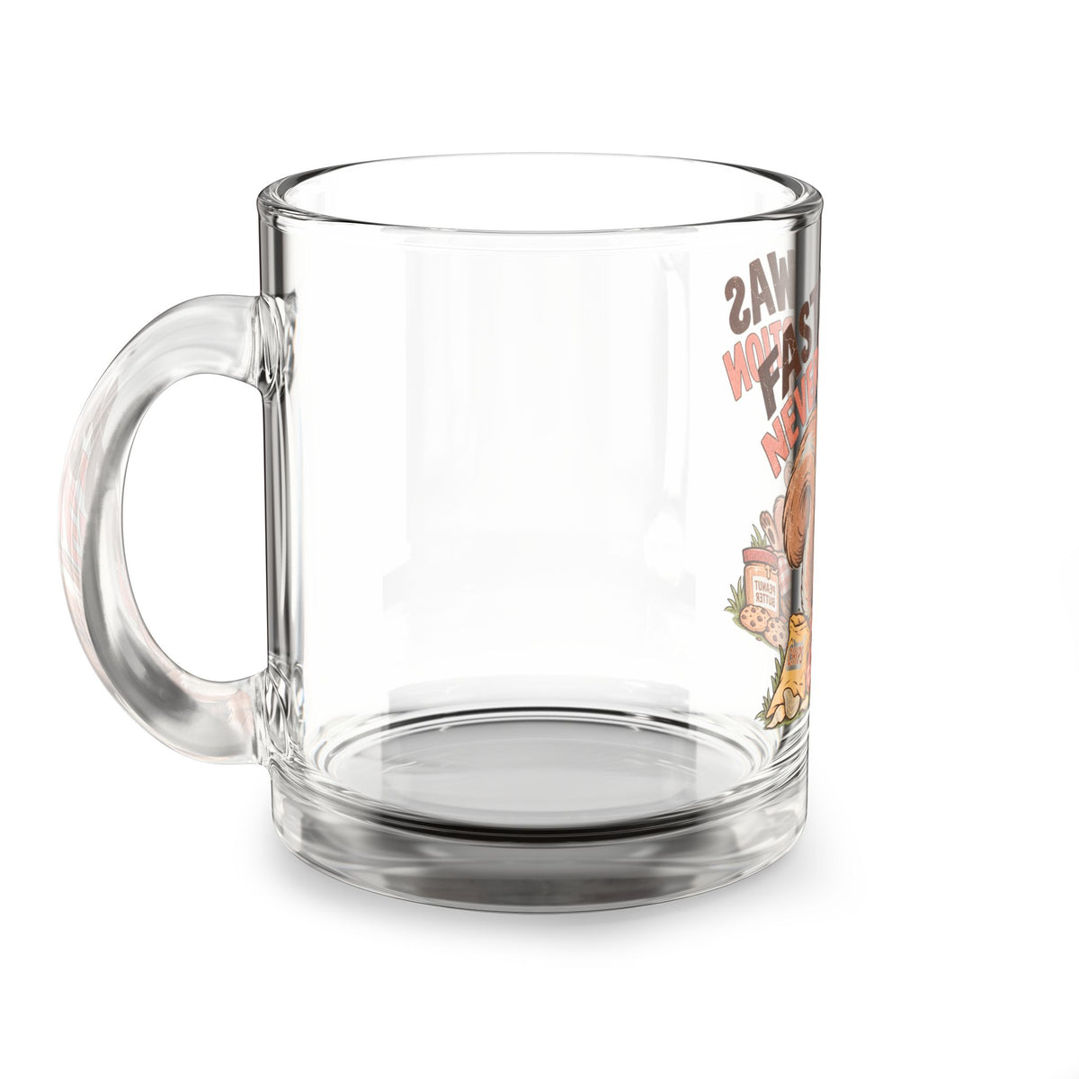 Glass Mug —Funny  “Fasting Was Never An Option” Squirrel Coffee Mug, Cute Snack Lover Gift