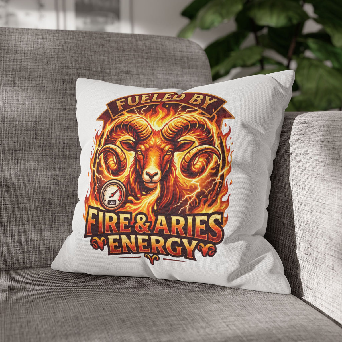 Aries Pillowcase Aries Ram Pillow — "Fueled by Fire & Aries Energy" Decorative Throw Pillow