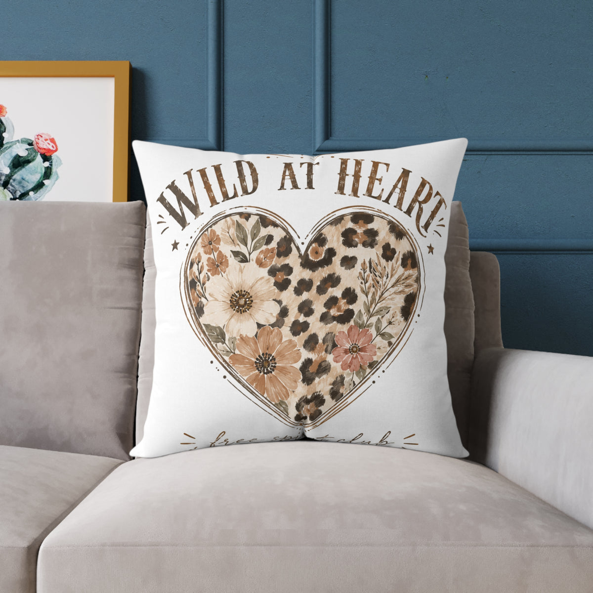 Wild at Heart Floral Leopard Heart Pillow  Milo Bailey Dog Dad Mom- Decorative Square Throw Pillow