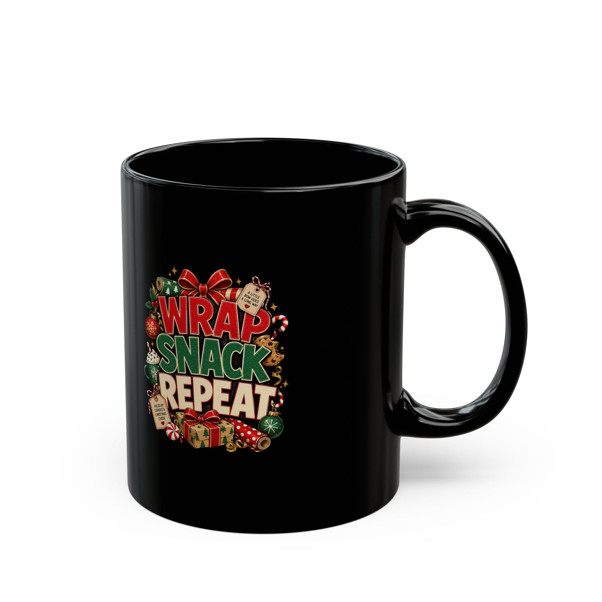 Holiday Mug — "Wrap Snack Repeat" Christmas Coffee Cup
