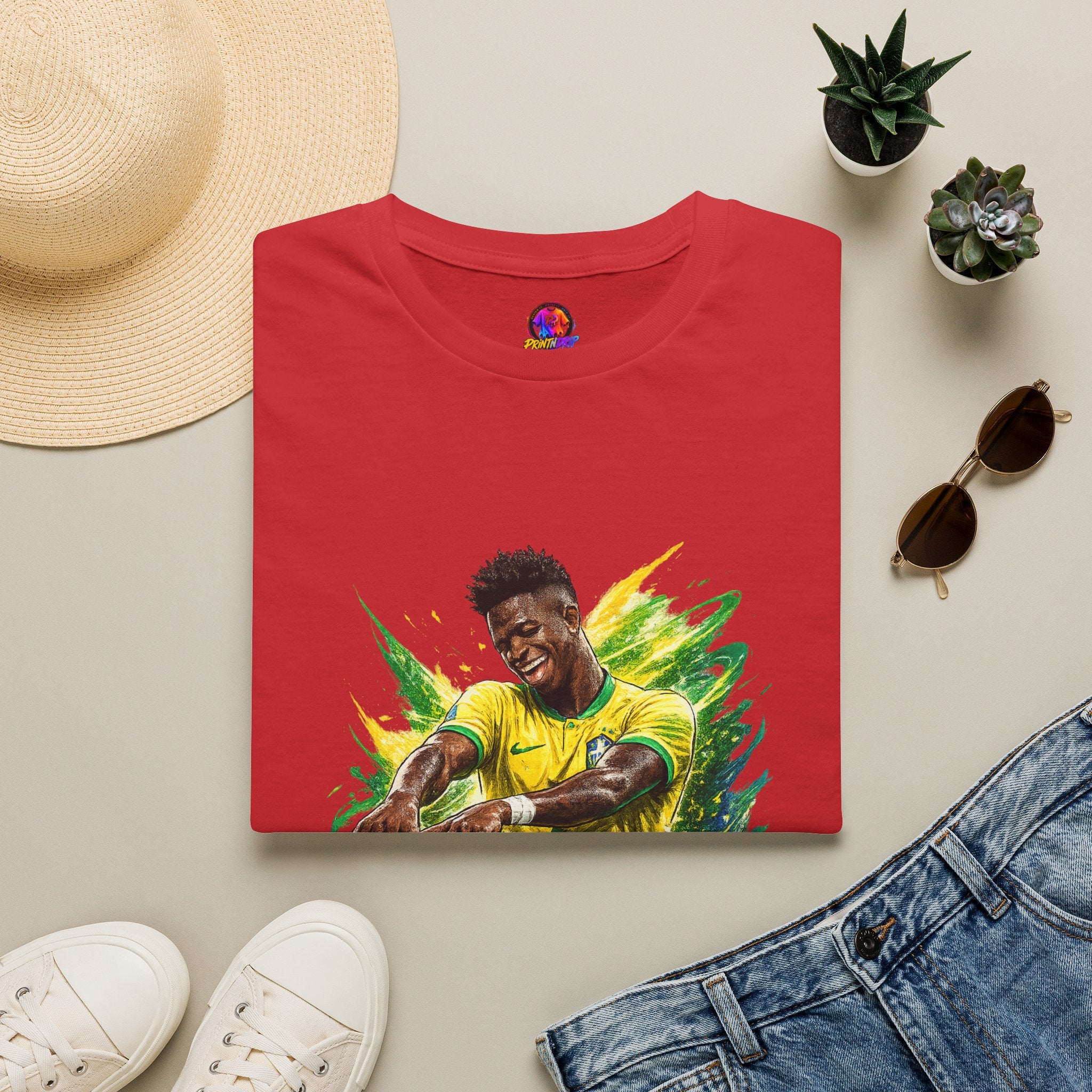 Brazil  Soccer Celebration T-Shirt — Brazilian Football Player Artwork
