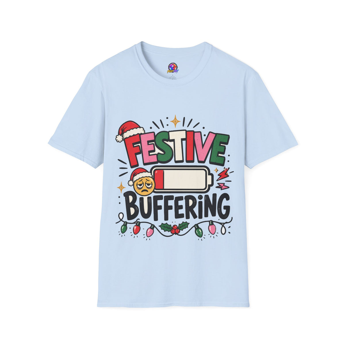 Festive Buffering T-Shirt — Funny Holiday Christmas Tee with Loading Battery Design