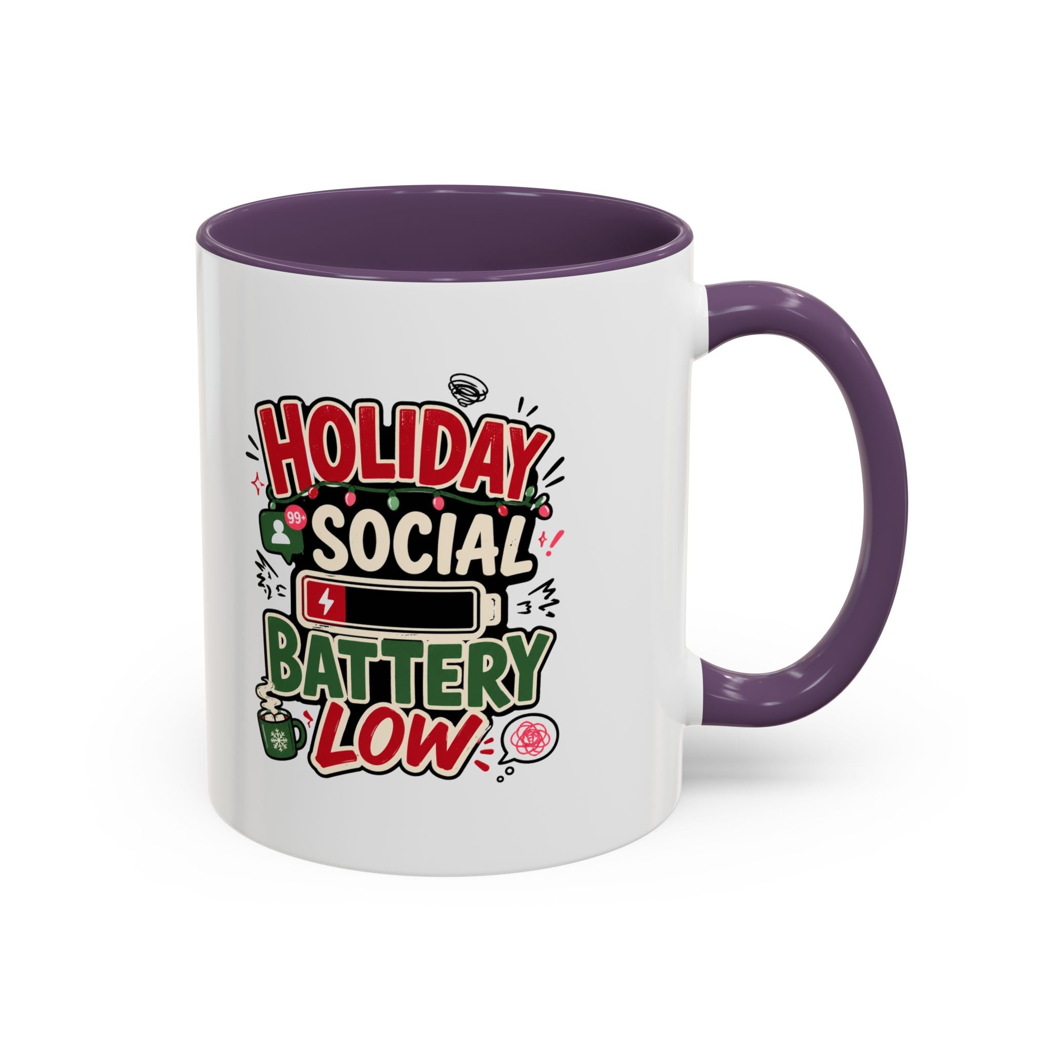 Modern Day Christmas Holiday Social Battery Low Accent  Coffee Mug