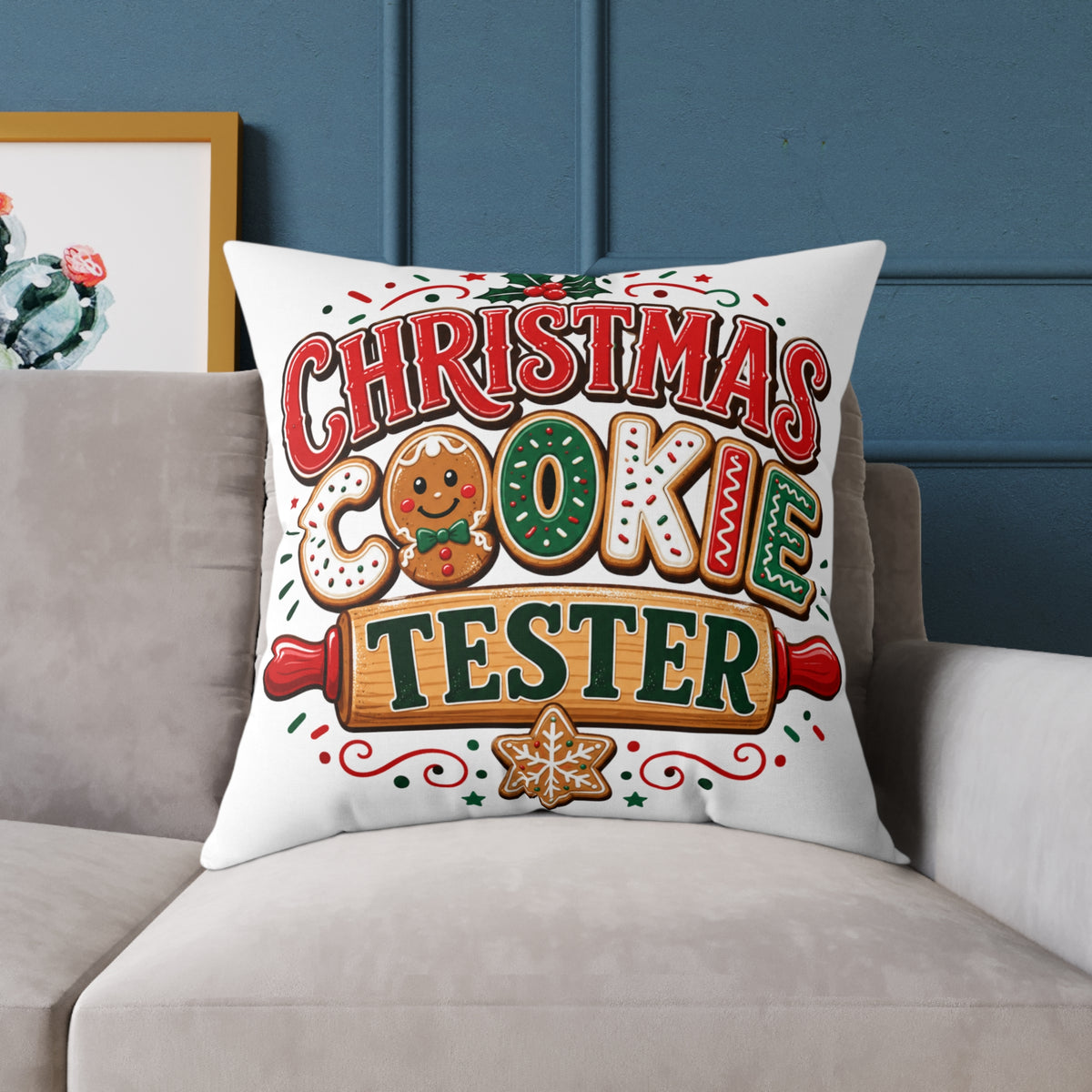 Christmas Cookie Tester Pillow — Festive Holiday Throw Pillow for Baking Lovers