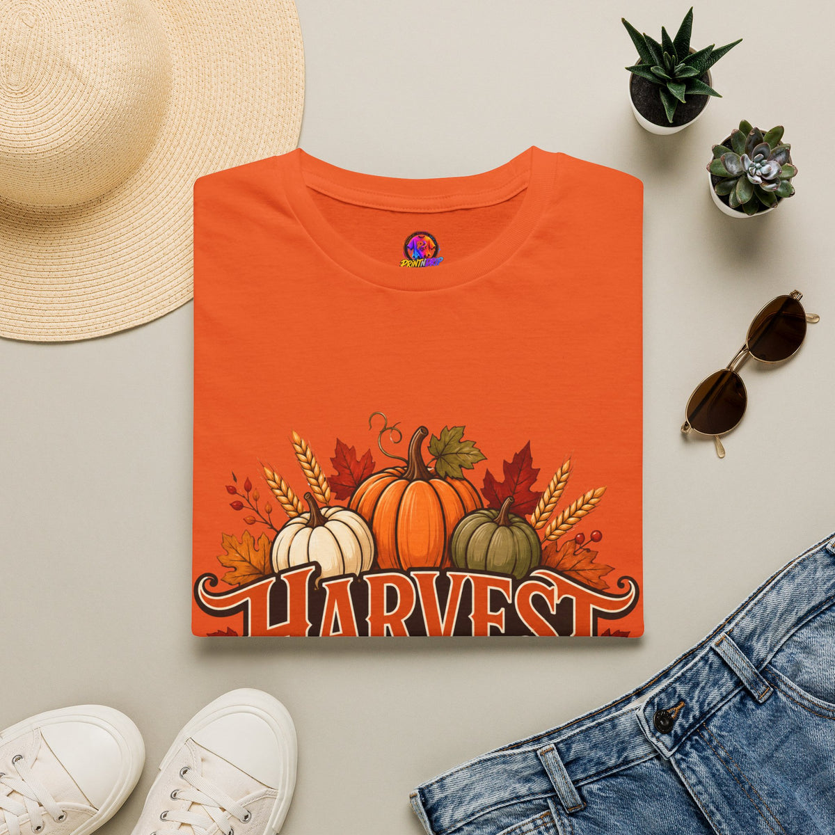 Thanksgiving T-Shirt Harvest Blessings T-Shirt — Fall Pumpkin Harvest Graphic Tee for Thanksgiving