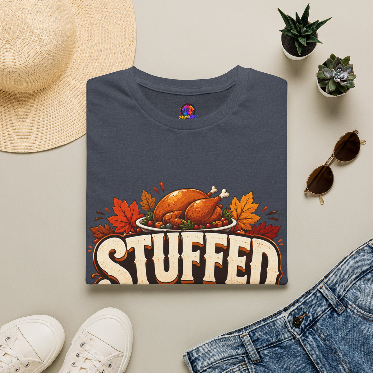 Thanksgiving T-Shirt — "Stuffed and Thankful" Turkey Design