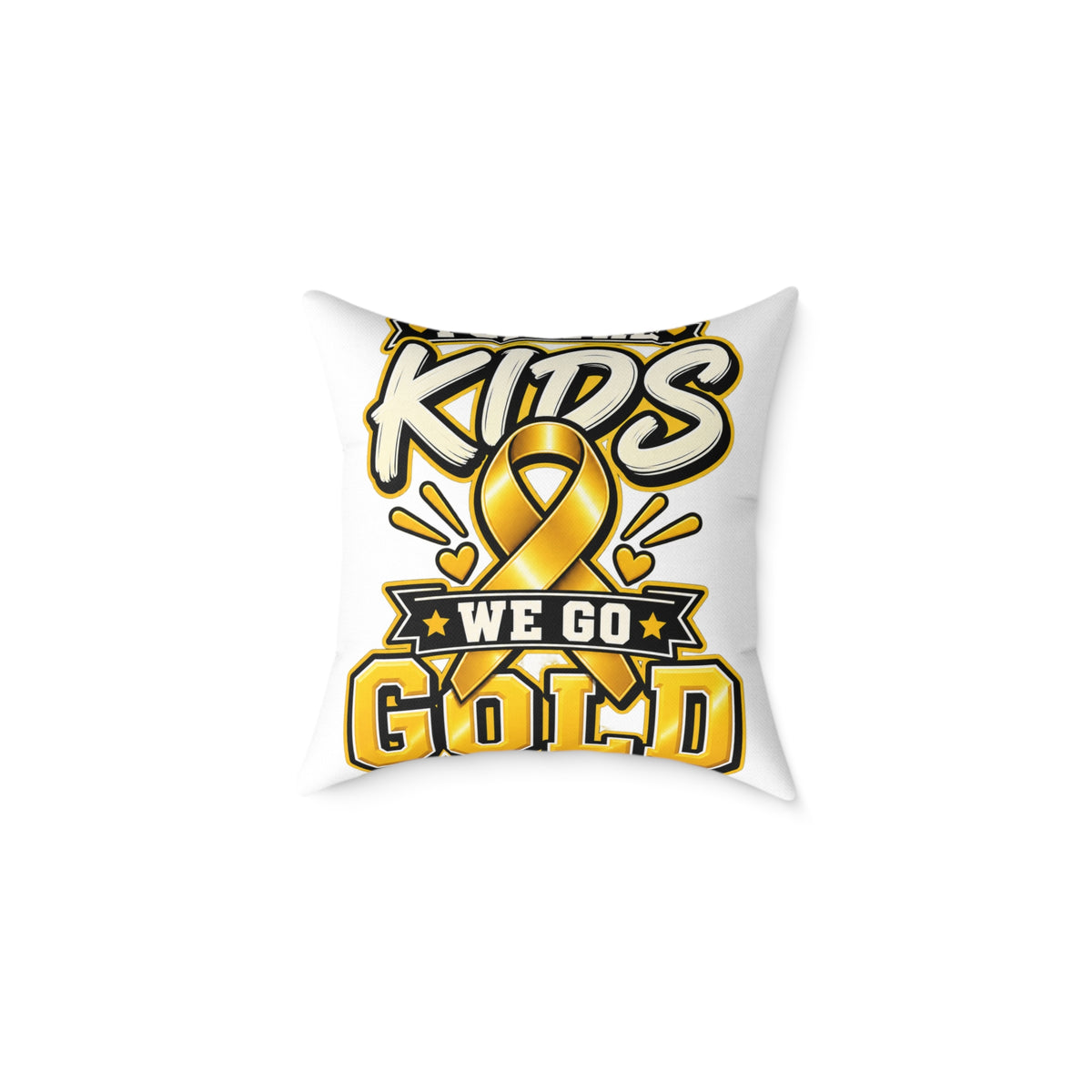 We Go Gold Kids Ribbon Square Throw Pillow — Childhood Cancer Awareness Decor