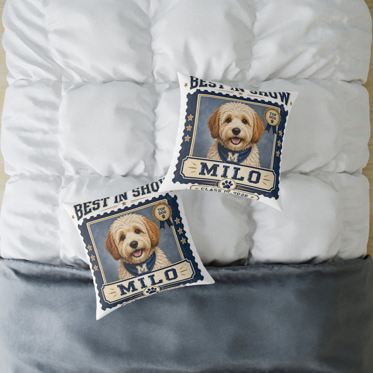 Personalized Dog Pillow  Milo Bailey Dog Dad Mom— 'Best at Show' Milo Pet Portrait Square Throw Pillow