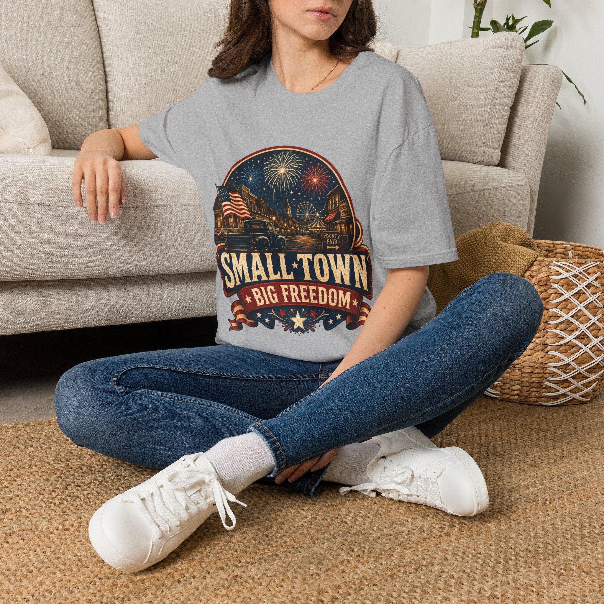 Small Town Big Freedom T-Shirt — Patriotic 4th of July Fireworks Tee