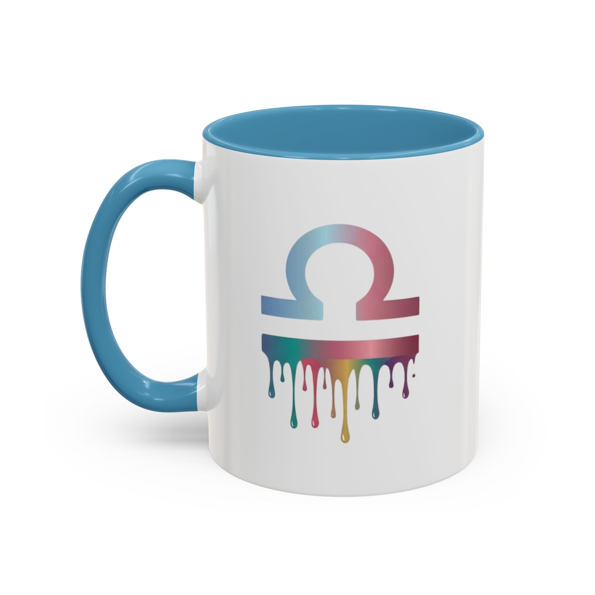Libra Drip Accent Coffee Mug — Zodiac Symbol Rainbow Design