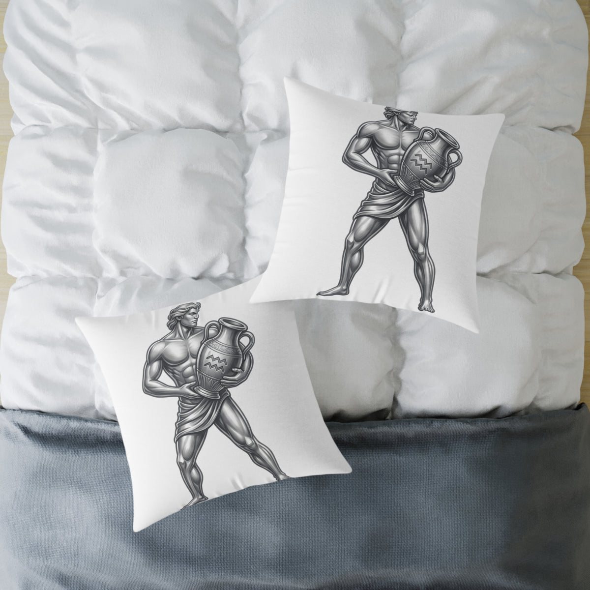 Aquarius Zodiac Pillow — Silver Water-Bearer Decorative Square Throw Pillow