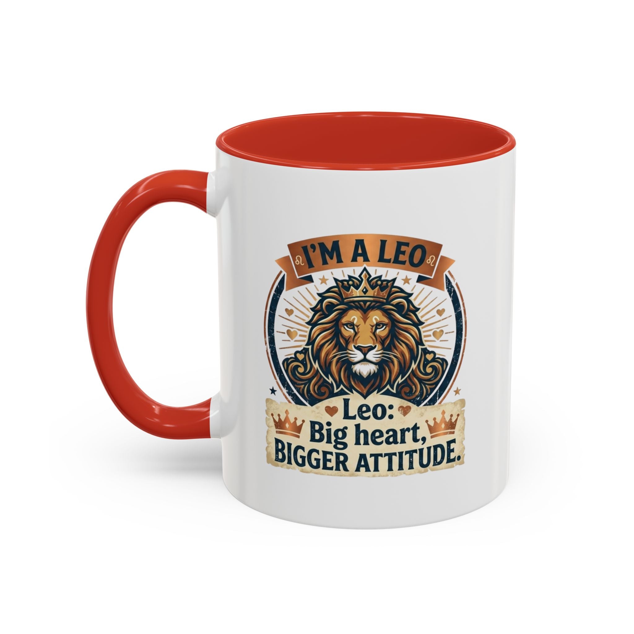 Leo Coffee Mug — "I'm a Leo: Big Heart, Bigger Attitude" Zodiac Accent Mug (11/15oz)