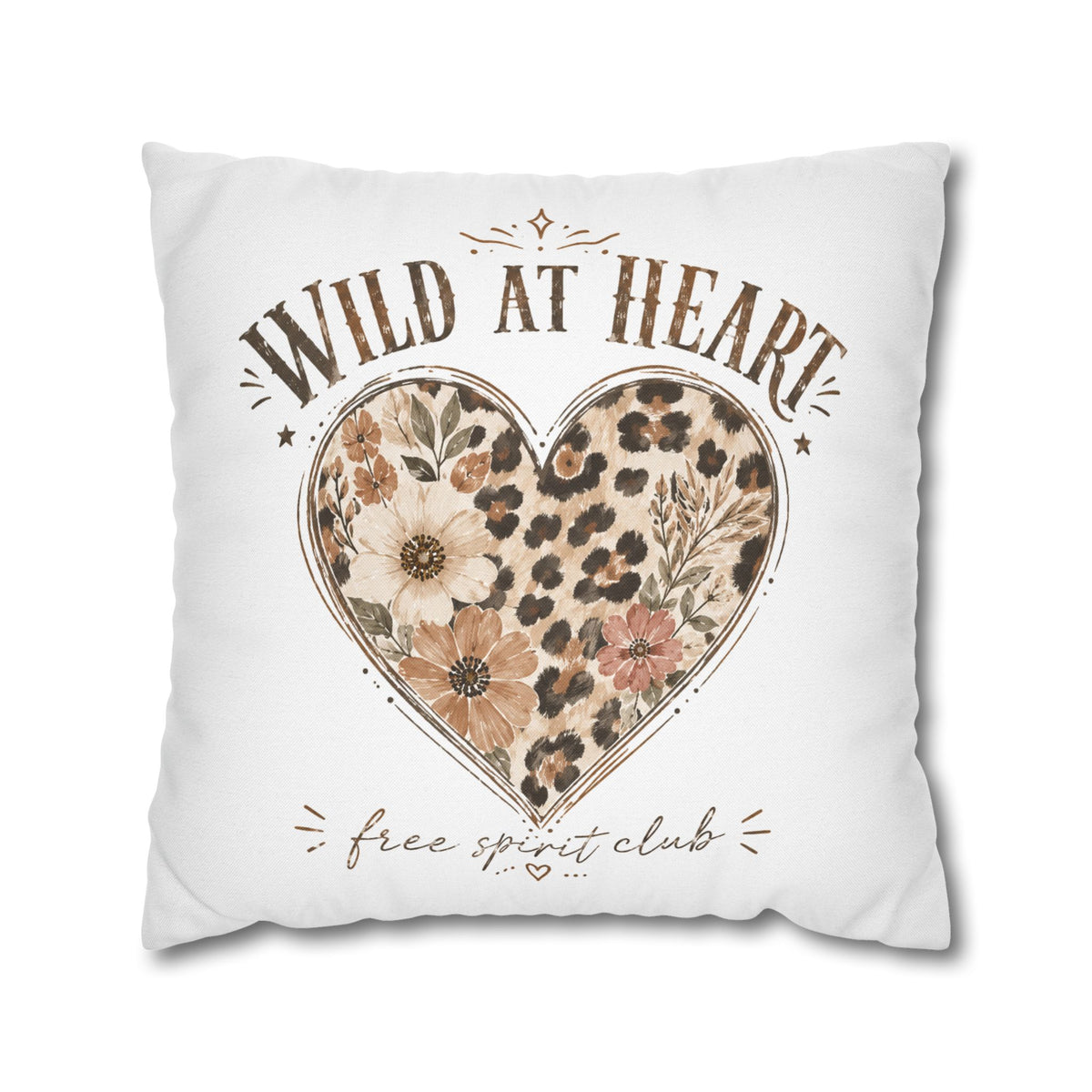 Wild at Heart Leopard Floral Pillowcase — Decorative Square Throw Pillow Cover Milo Bailey Dog Dad Mom