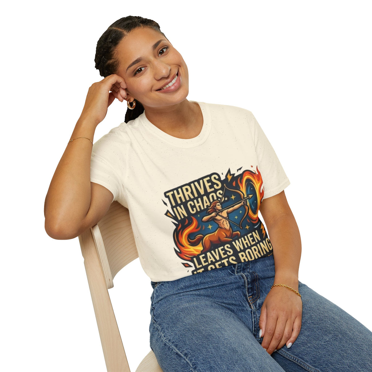 Sagittarius Archer T‑Shirt — "Thrives in Chaos" Zodiac Fire Sign Tee