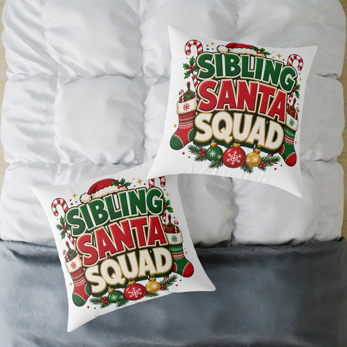 Christmas Sibling Santa Squad Pillow — Christmas Holiday Throw Pillow