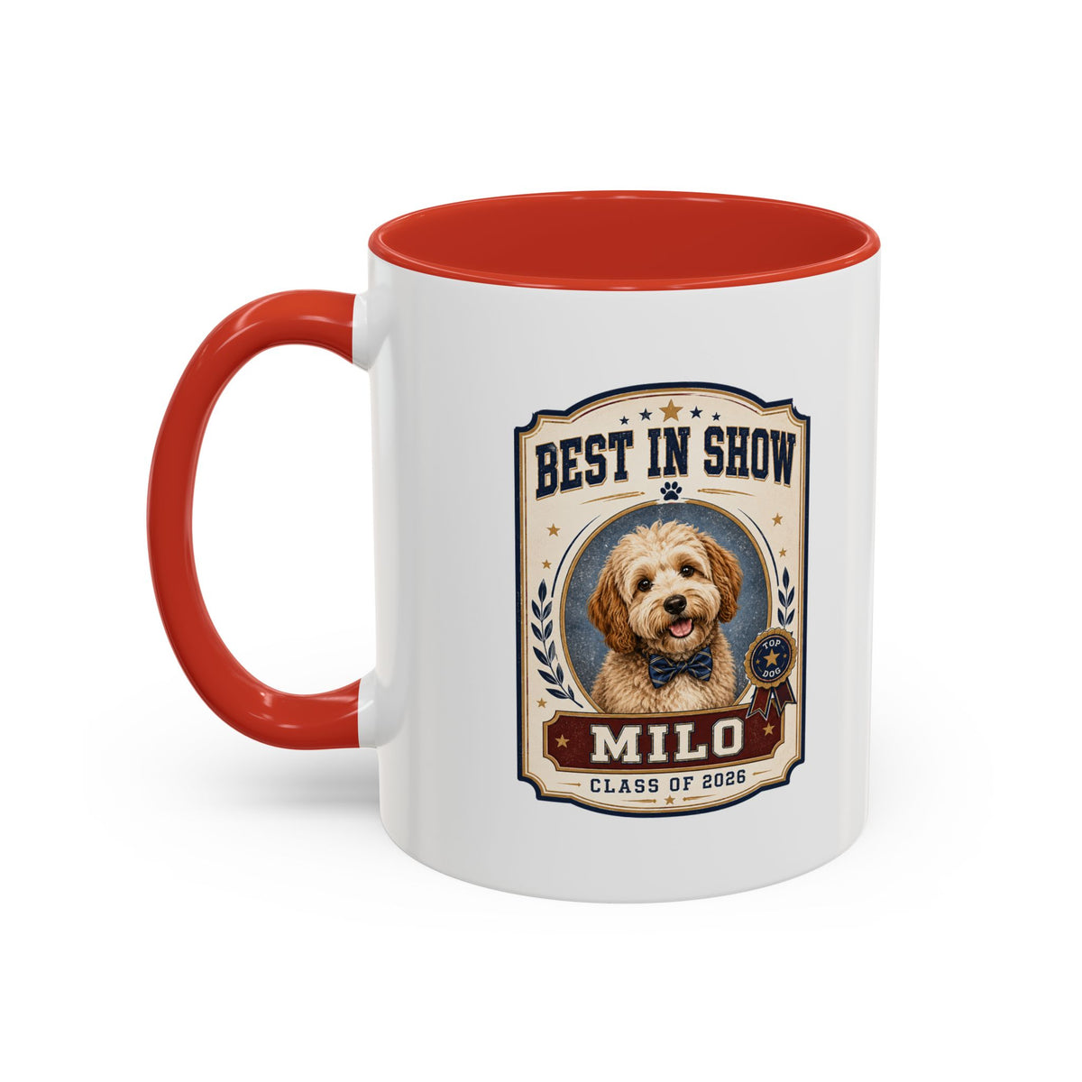 Milo Bailey Dog Dad Mom Best in Show Personalized Dog Mug — "Milo" Class of 2028 Accent Coffee Mug