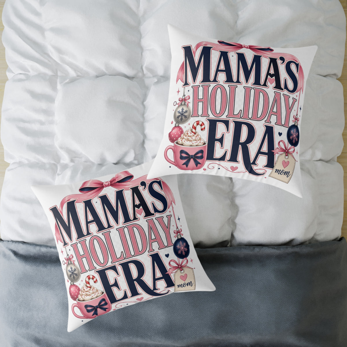 Mama's Holiday Era Modern Day Christmas Square Poly Canvas Pillow