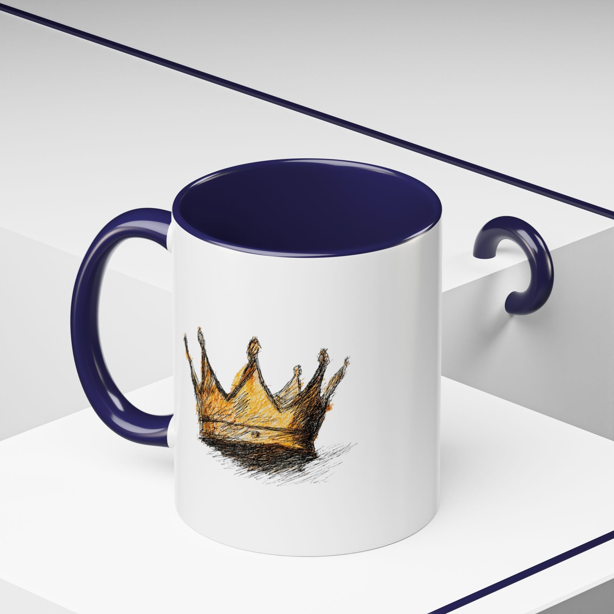 Royal Crown Accent Coffee Mug — Hand-Sketched Gold Crown Design