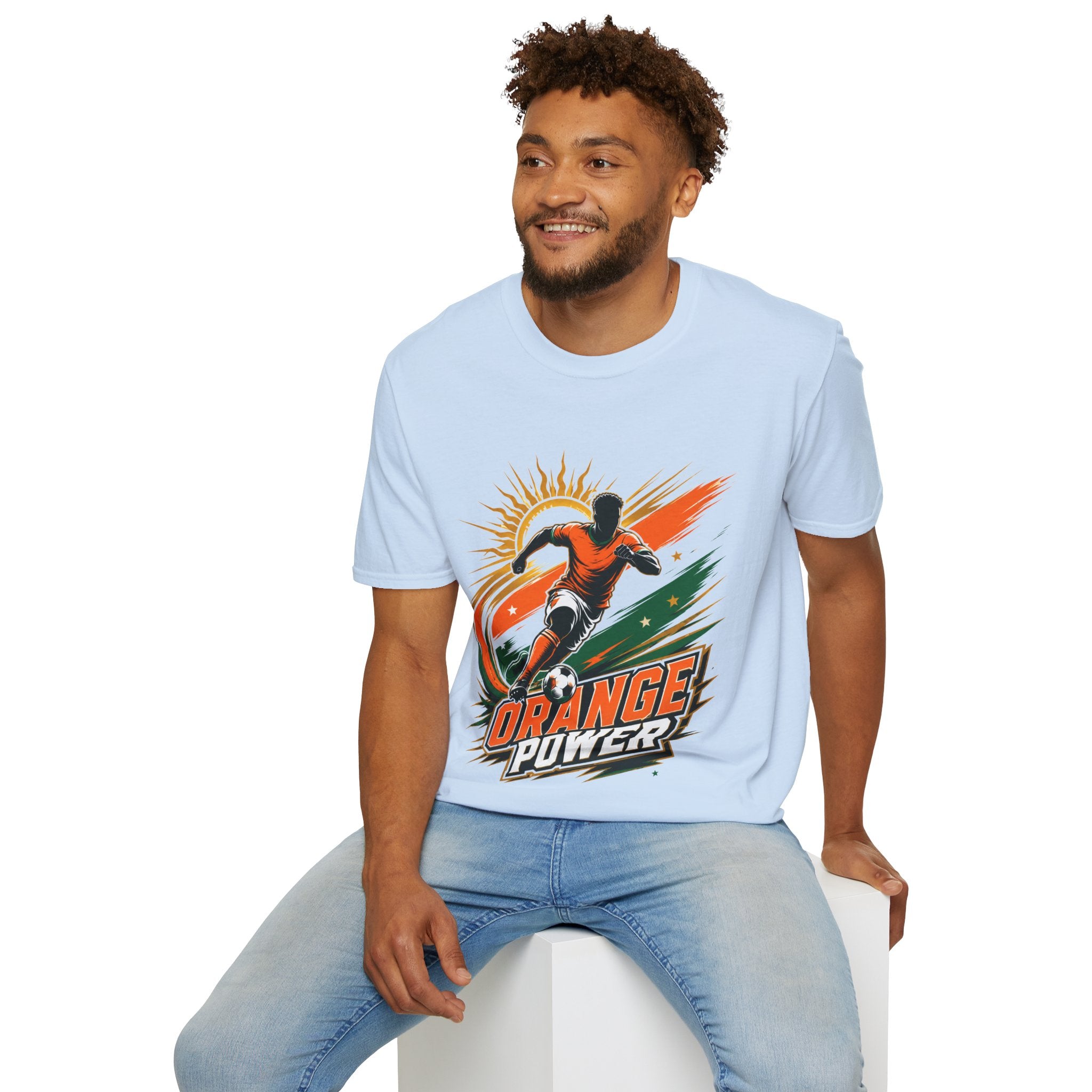 Côte d'Ivoire Orange Power Soccer T-Shirt — Dynamic Player Graphic Tee