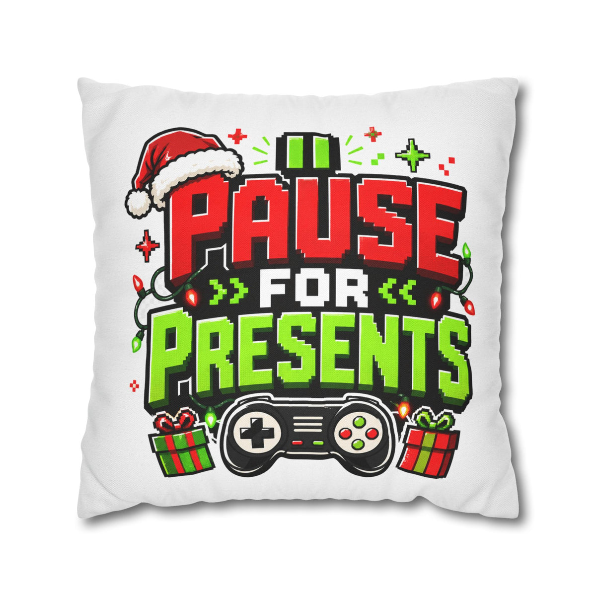 Pause for Presents Gaming Christmas Pillowcase Modern Day Christmas