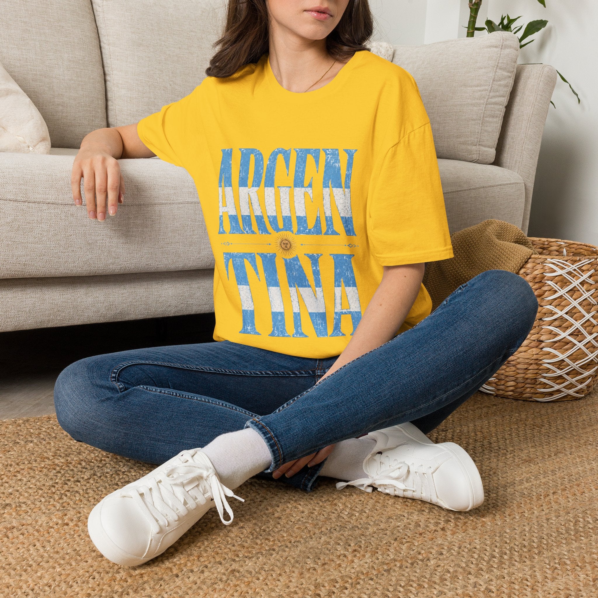 Argentina Flag Graphic T‑Shirt — Vintage Blue Distressed Typography