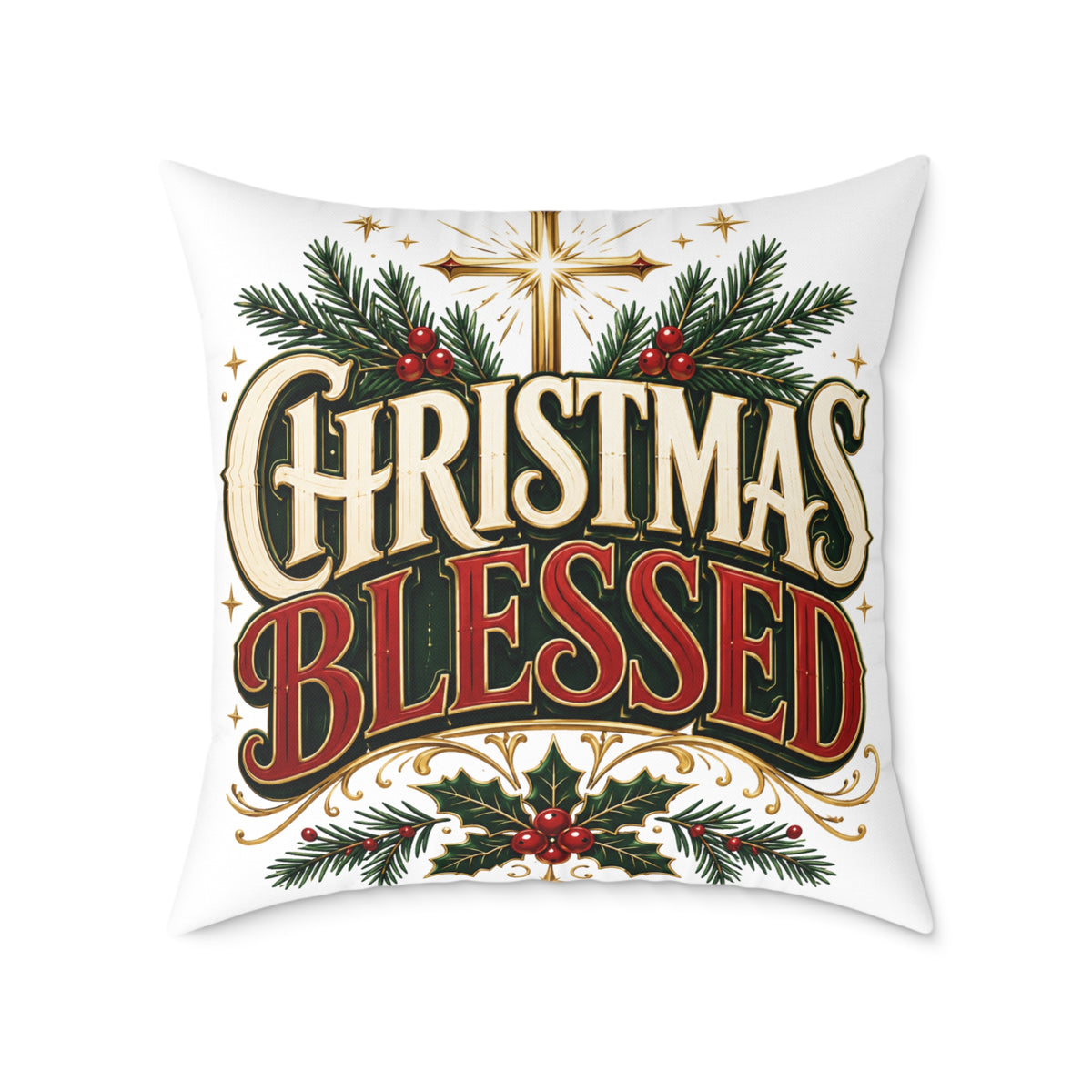 Christmas Blessed Square Poly Canvas Pillow