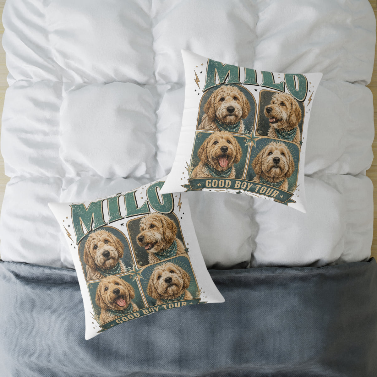 Personalized Dog Photo Pillow  Milo Bailey Dog Dad Mom— "MILO" Collage Square Pet Throw Pillow
