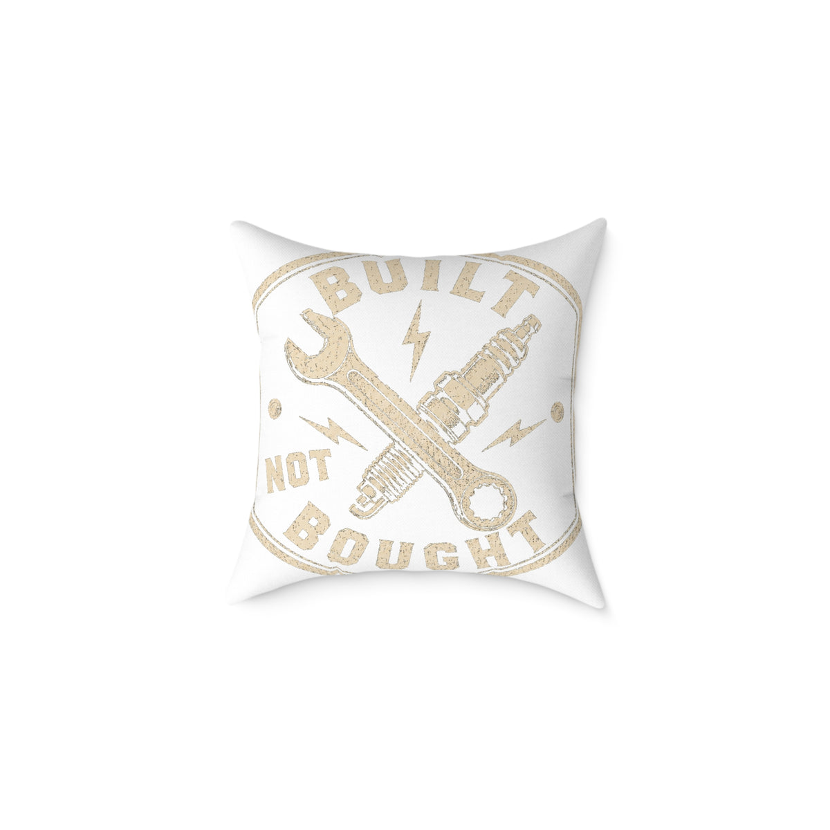 Built Not Bought Square Pillow Milo Bailey Dog Dad Mom— Mechanic Wrench & Spark Plug Decor