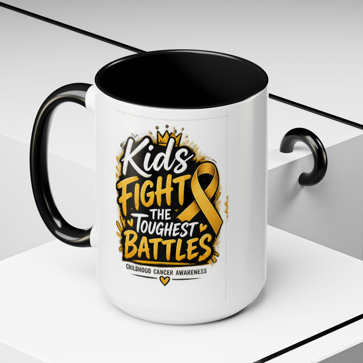 Kids Fight The Toughest Battles Accent Coffee Mug — Childhood Cancer Awareness 11/15oz
