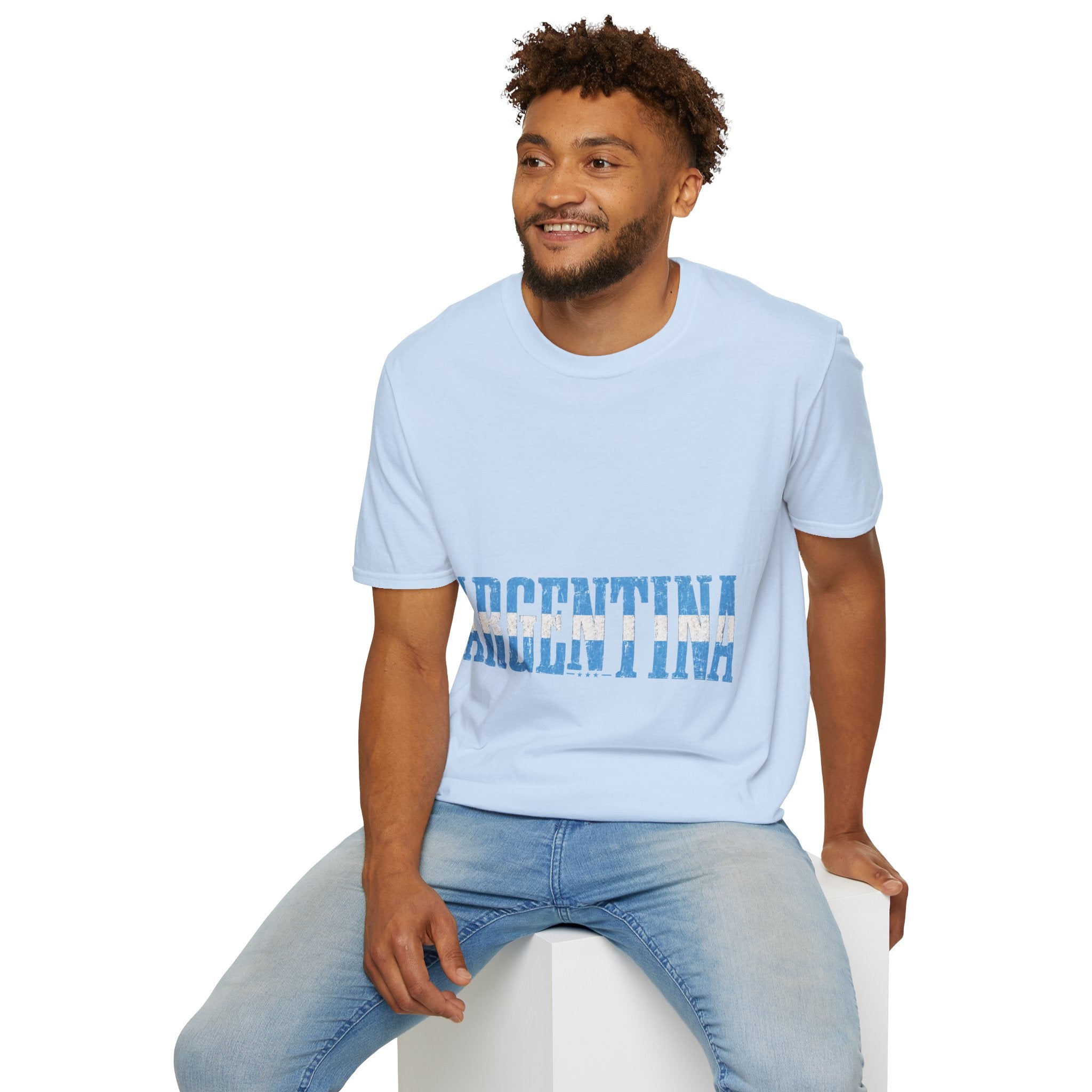 Argentina Stencil Tee — Horizontal Blue Text Argentina T-Shirt